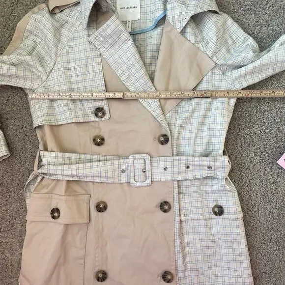 NWT Avec Les Filles Combo Plaid Double-Breasted Trench Coat Sz Medium - Picture 5 of 16